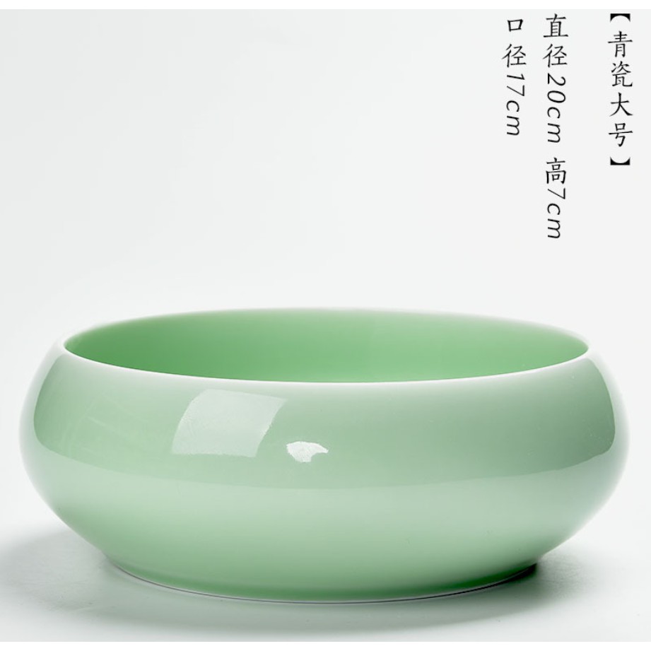 Bát sứ men xanh trơn trang trí bàn làm việc, trồng cây thủy canh