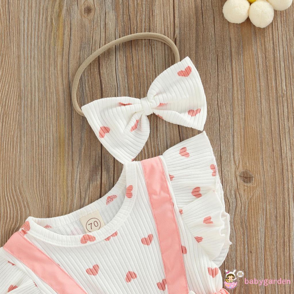 Bộ Áo Liền Quần Tay Cánh Tiên In Họa Tiết Trái Tim Cho Bé Gái