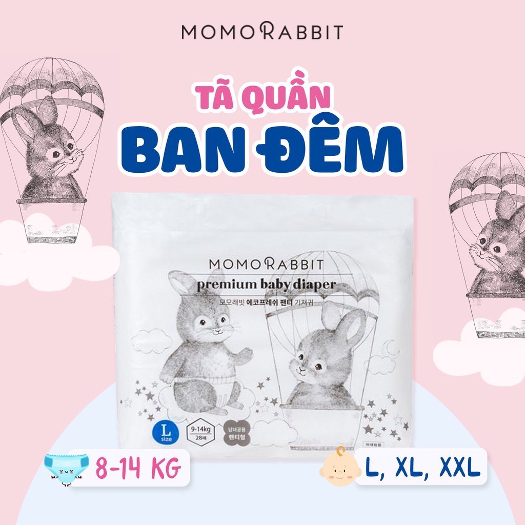 Bỉm quần tã quần Momo Rabit Hàn Quốc size L28 XL22 XXL18 miếng cho bé chính hãng 88096