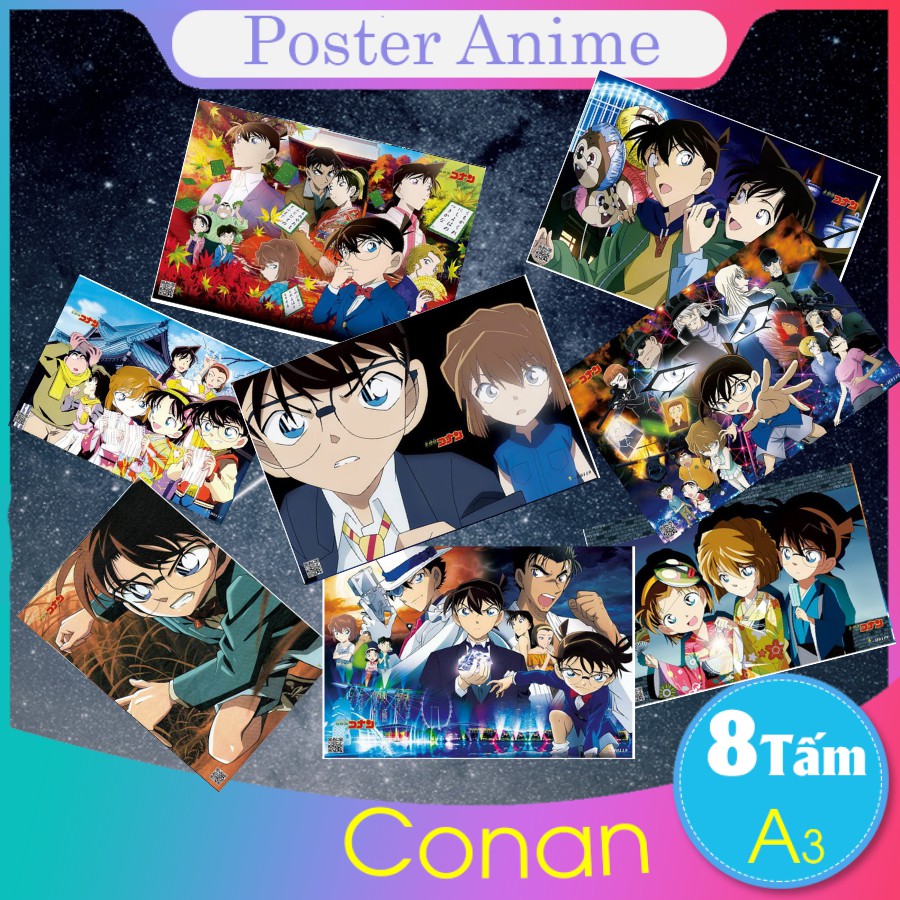 [Giấy Xịn] Set 8 tấm tranh poster A3 CONAN anime siêu chất