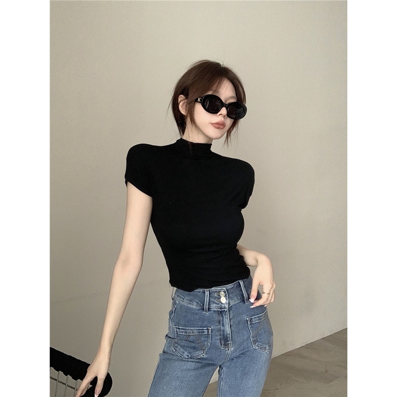 Cocory vn Áo Ngắn Tay Cổ Lọ Dáng Ôm Thời Trang Quyến Rũ Cho Nữ