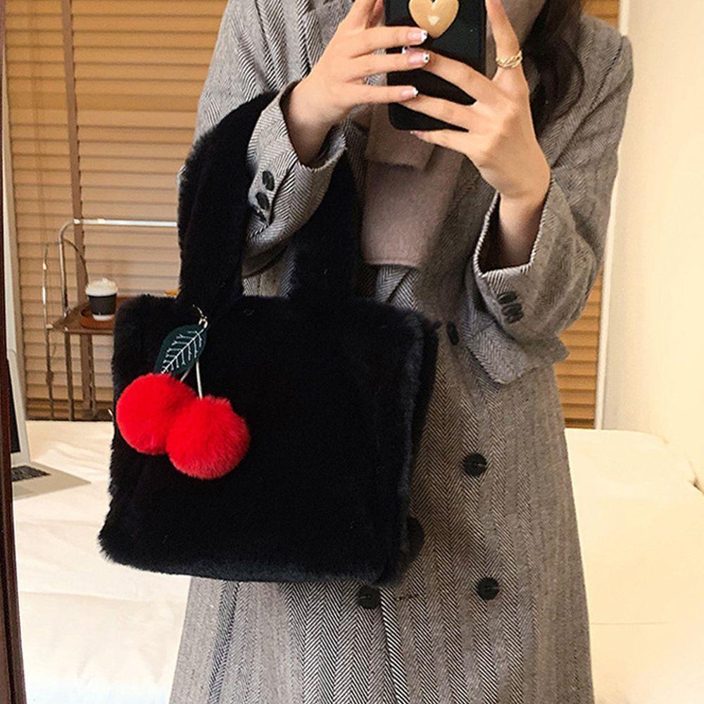 Túi Xách Phối Lông Mềm Mại Hình Trái Cherry Dễ Thương Thời Trang Cho