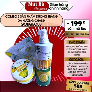  Combo 3 sản phẩm chắm sóc da hương chanh Gorgeous dưỡng ẩm da giúp trắng da múi xù 