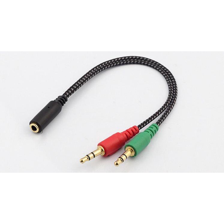 Cáp gộp audio và mic 3.5mm Jack gộp tai nghe 3.5 mạ vàng dây dù chống đứt (Đen)