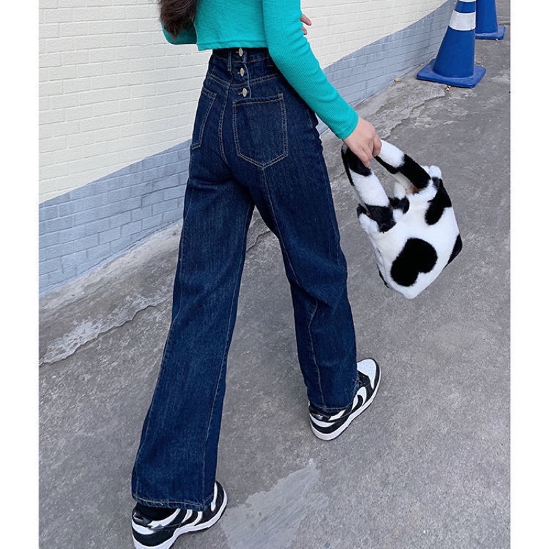 Quần jean nữ ống suông phom rộng, quần bò basic