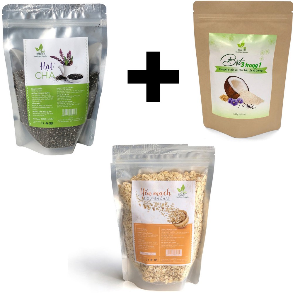 Combo Smoothie 2: Hạt Chia + Yến Mạch + Bột 3 in 1 500G Viethealthy