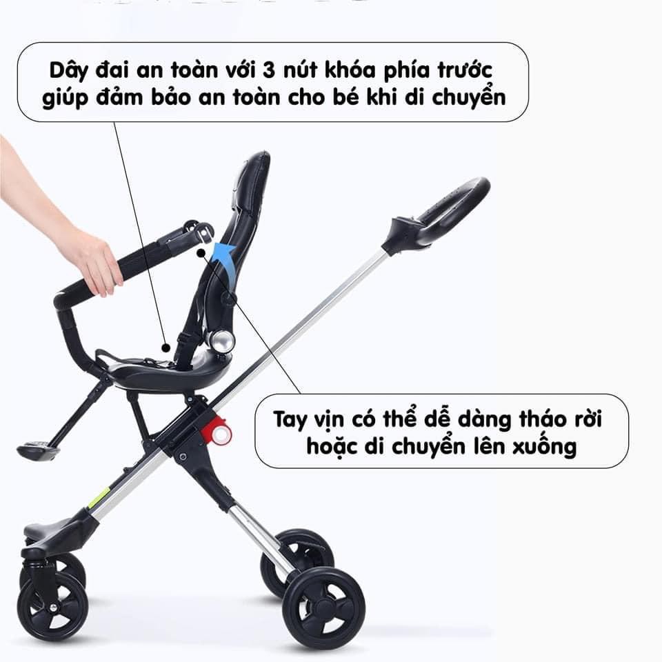 Xe đẩy 2 chiều gấp gọn cao cấp Tomorrow có 3  tư thế ngả lưng, có lò xo giảm xóc - Bảo hành 1 năm