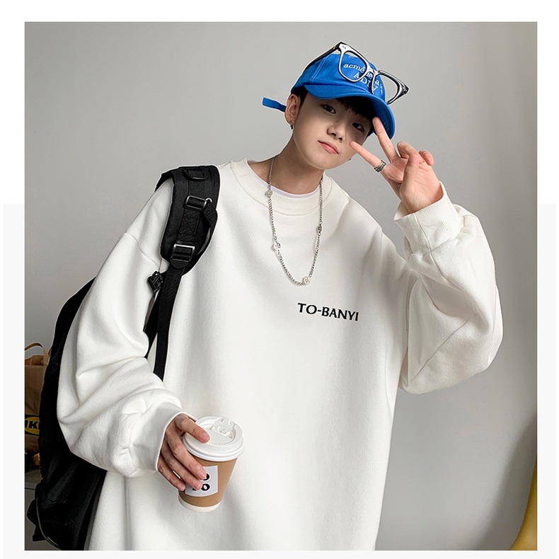 Áo IFNICEFUTURE dáng rộng tay dài cổ tròn in họa tiết thời trang thường ngày cho nam