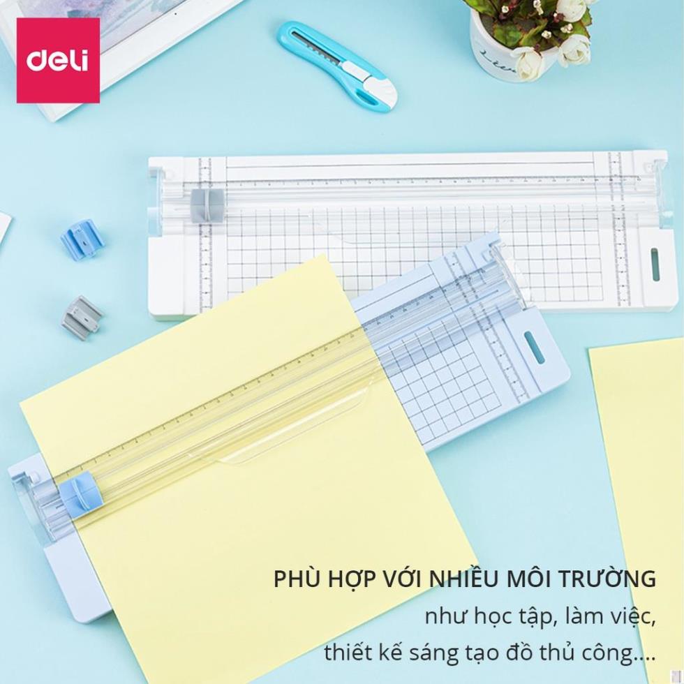 Bàn cắt giấy khổ A4 mini Deli tiện lợi - cắt được giấy 300gsm - có thể điều chỉnh kích thước -an toàn khi sử dụng- 14251