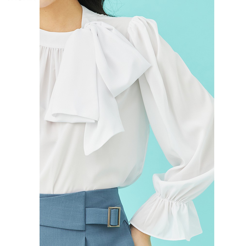 Áo sơ mi nữ công sở 92WEAR 2 màu, thiết kế buộc nơ cổ ASA1039