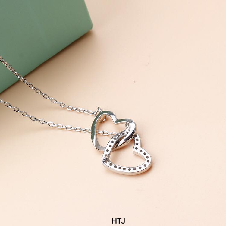 Dây  chuyền bạc 925, kiểu dáng tim lồng tim, biểu tượng của tình yêu vĩnh cửu