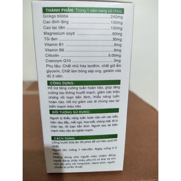 Ginkgobiloba 240,tuần hoàn não,hoạt huyết dưỡng não