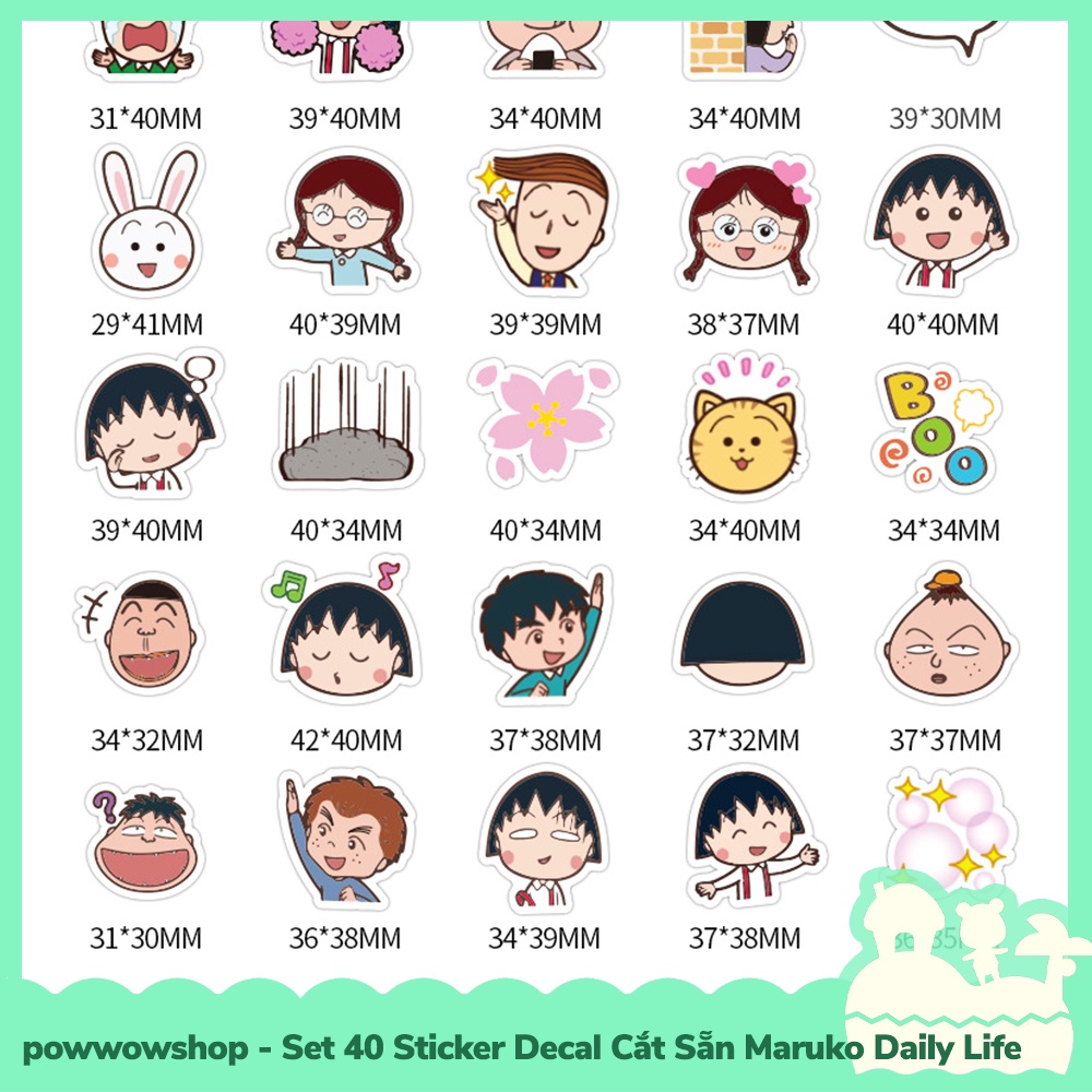 [Sẵn VN - Hỏa Tốc] Set 40 Sticker Mini Decal Dán Trang Trí Vật Dụng Mẫu Maruko Daily Life