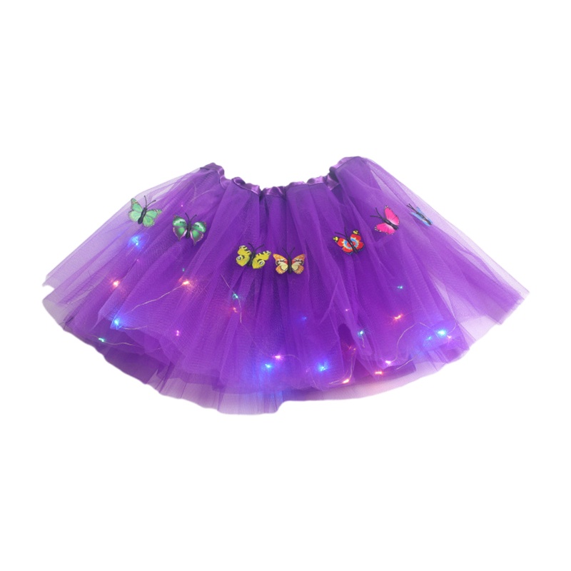 Haha Chân Váy Lưới Tutu Co Giãn Phối Đèn LED Dành Cho Bé Gái Tập Múa Ballet