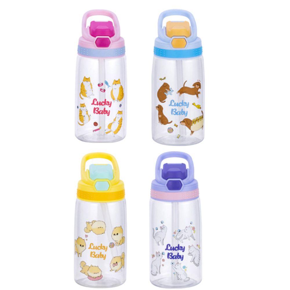 ☆Yola☆ Bình Nước Nhựa Silicone Có Tay Cầm Và Ống Hút Họa Tiết Hoạt Hình Sáng Tạo Cho