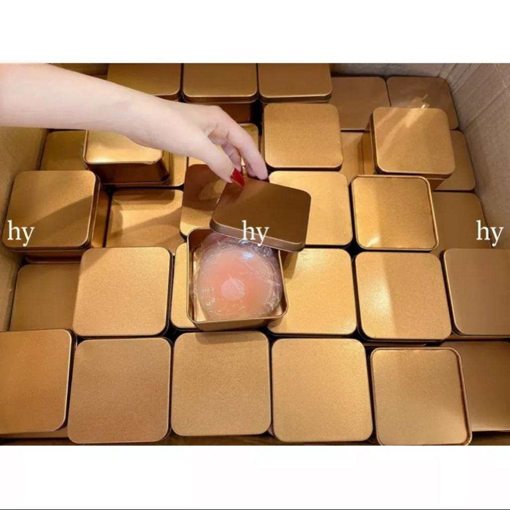 Hộp 5 Cặp Dán Ti, Đầu Ngực Silicon Tròn Hộp Vuông Sắt Màu Vàng Cao Cấp