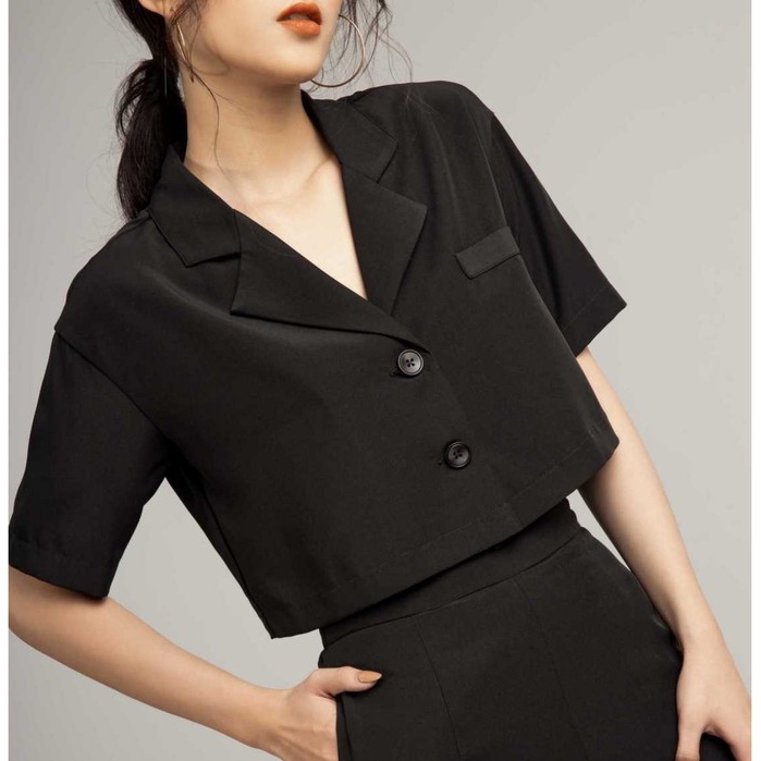 Áo vest croptop nữ tay ngắn chất lụa Ý mịn mát