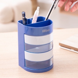 Ống cắm bút 4 ngăn Deli - hộp đựng bút để bàn  - Màu Xanh dương/vàng dùng trong văn phòng 1 chiếc - E904 - HOKAMI STORE