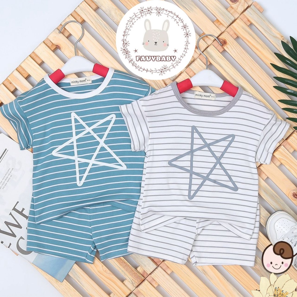 Đồ Bộ MINKY MOM Bé Trai Bé Gái Thun Lạnh Cộc Tay Sọc Dệt Hình Ngôi Sao Cá Tính Trẻ Em 0 1 2 3 4 5 Tuổi - Favybaby