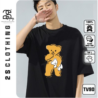 [XẢ NGHỈ BÁN] Áo Thun Tay Lỡ 2s Clothing Áo Phông Unisex  Cotton Oversize Form Rộng  In Hình Gấu Bear Cute Hạt Me TV90