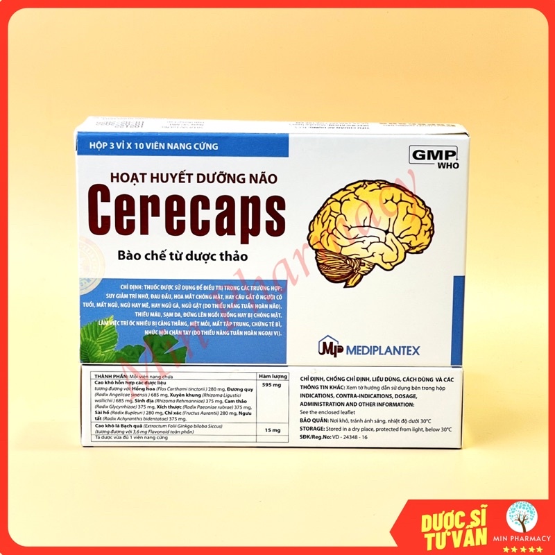 Hoạt Huyết Dưỡng Não CERECAPS Mediplantex Cải Thiện Suy Giảm Trí Nhớ, Chóng Mặt - Minpharmacy