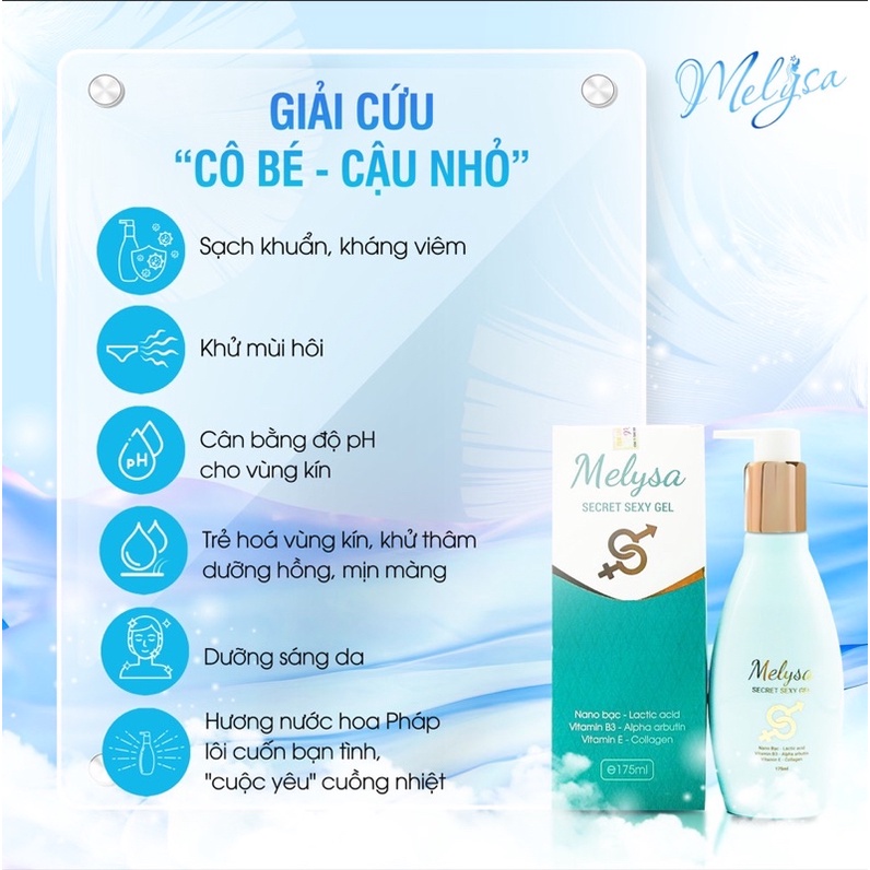 Gel vệ sinh hương nước hoa Pháp Melysa -  (unisex)- Vệ sinh - Kháng Khuẩn - Làm hồng vùng kín nam nữ.