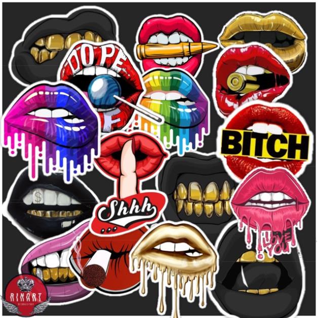 [STICKER 1K] SET 50 STICKER MÔI CÁ TÍNH SIÊU CHẤT DÁN TRANG TRÍ ĐT LAPTOP VALI TƯỜNG TỦ KỆ MŨ BẢO HIỂM XE MÁY NOTEBOOK
