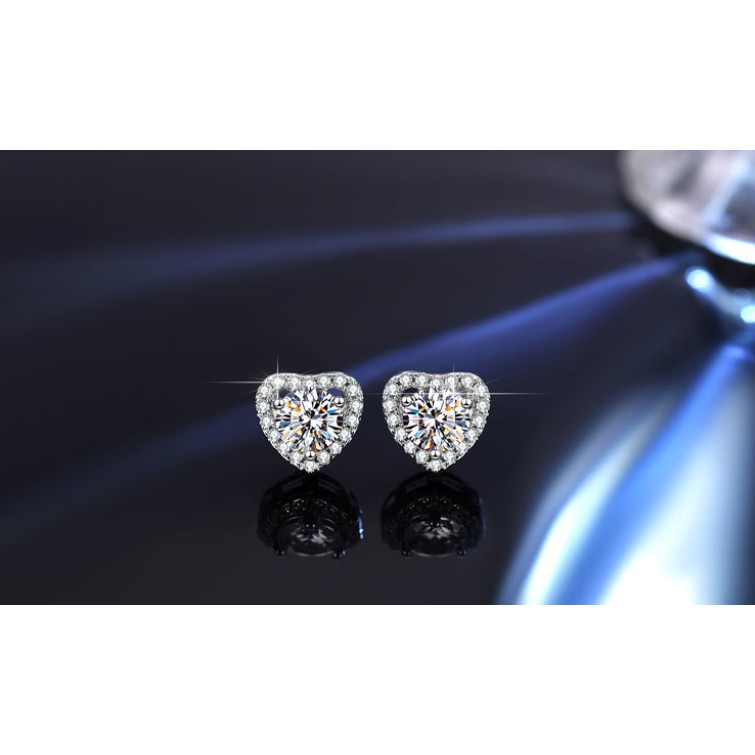 Thời trang Heart Earrings Stud S925 Bông tai kim cương carbon cao cho phụ nữ