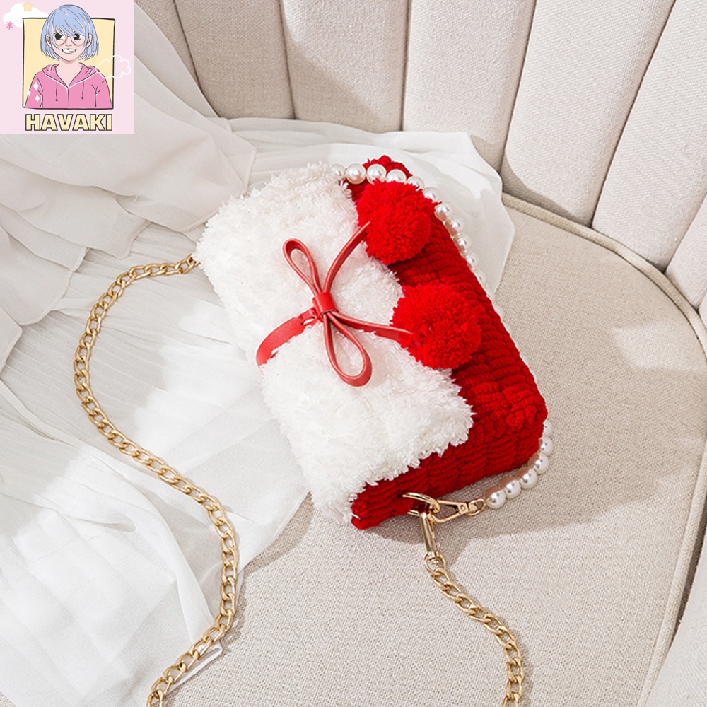 Túi handmade tự đan thời trang Pom Pom, túi tự đan len, túi xách nữ tự làm dễ thương - Phụ kiện đan túi HAVAKI