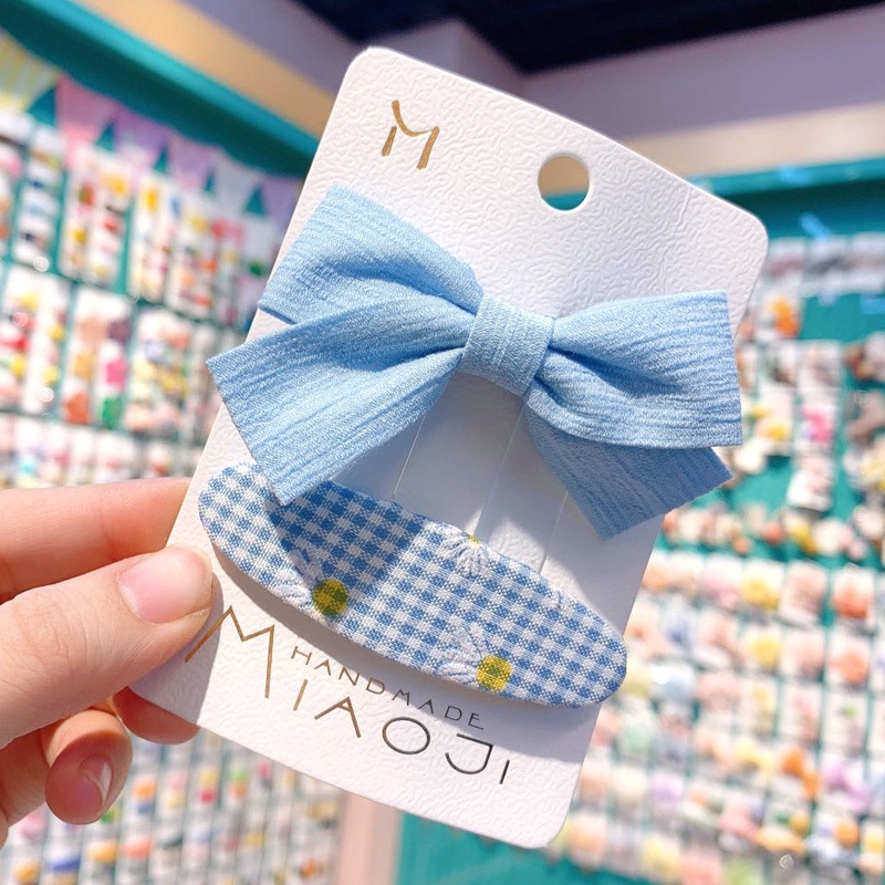 Kẹp Tóc Nơ Họa Tiết Caro / Hoa Cúc Nhỏ Xinh Thời Trang Cho Bé Gái