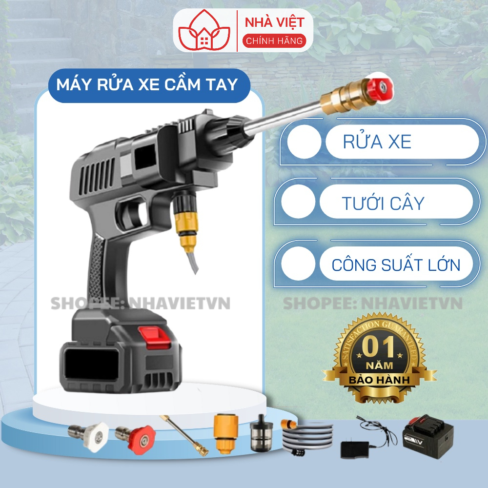 Máy rửa xe, máy rửa xe mini dùng pin áp lực cao cầm tay rửa xe gia đình ,vệ sinh, rửa xe, vệ sinh chuồng trại