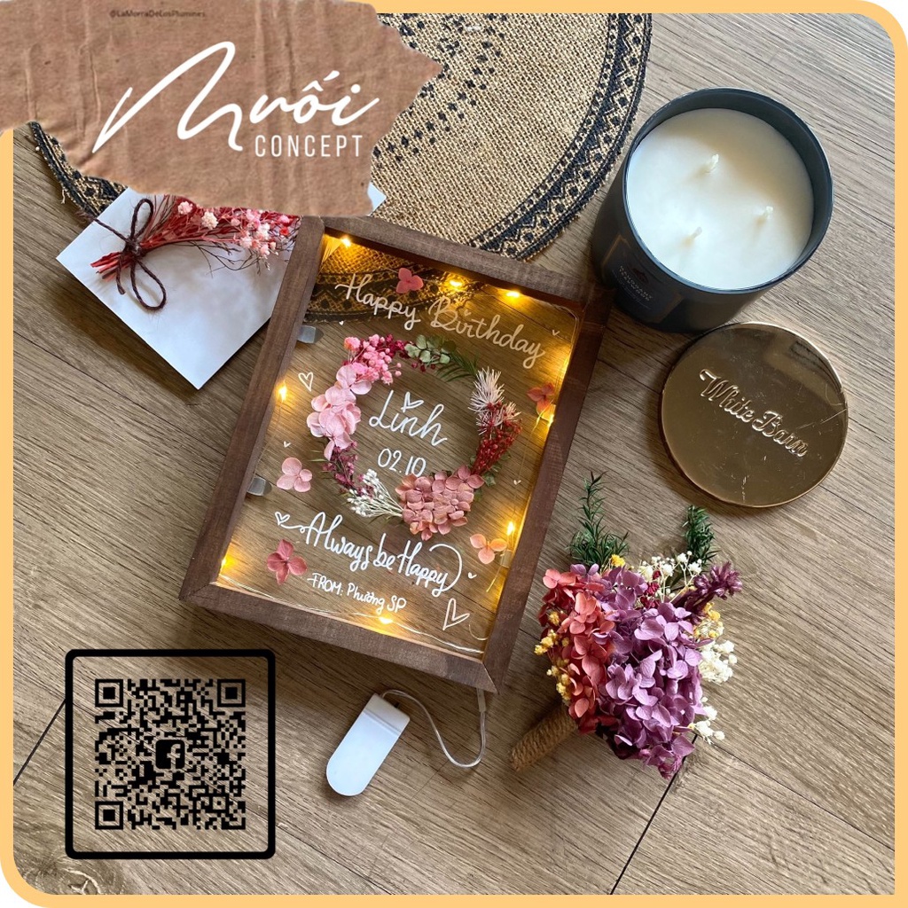 ᴍᴜốɪ ᴄᴏɴᴄᴇᴘᴛ | Tranh hoa khô - Mẫu chữ nhật Đính vòng tròn