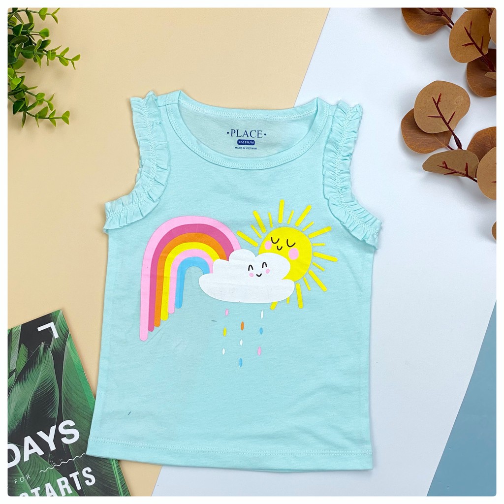 áo thun sát nách viền bé gái in hình size 1-5T, cho bạn 9-18kg. Chất thun mát, đanh chất, thấm hút mồ hôi