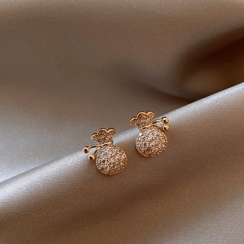 Khuyên Tai Hình Túi Tiền Đính Đá Zircon Sang Trọng Mạ Bạc 925 / Bông Tai