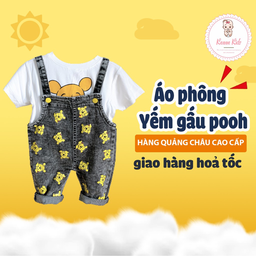 Set bộ đồ yếm tay hình gấu Pooh và quần yếm cho bé bộ yếm cho bé