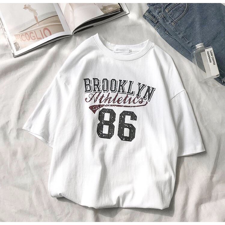 Áo thun tay lỡ form rộng in hoạ tiết Brooklyn 86 - Unisex nam nữ đều mặc được