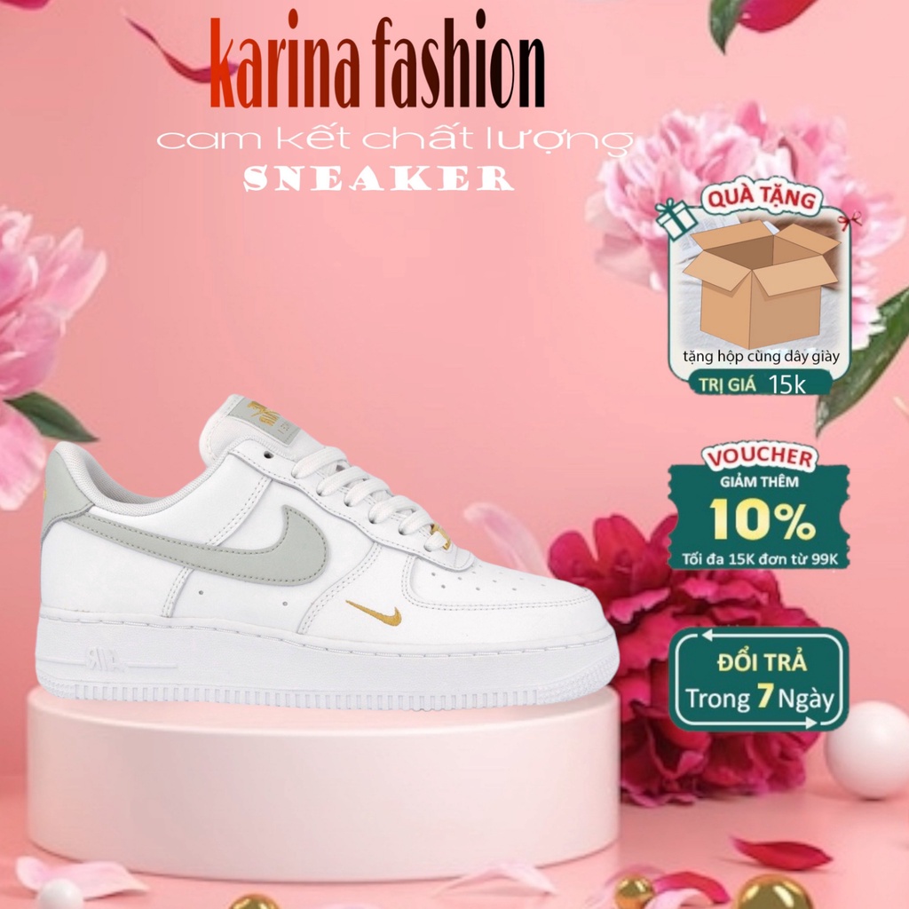 Giày thể thao air force 1 vệt xám logo vàng , Giày AF1 trắng vệt xám nam nữ-karina