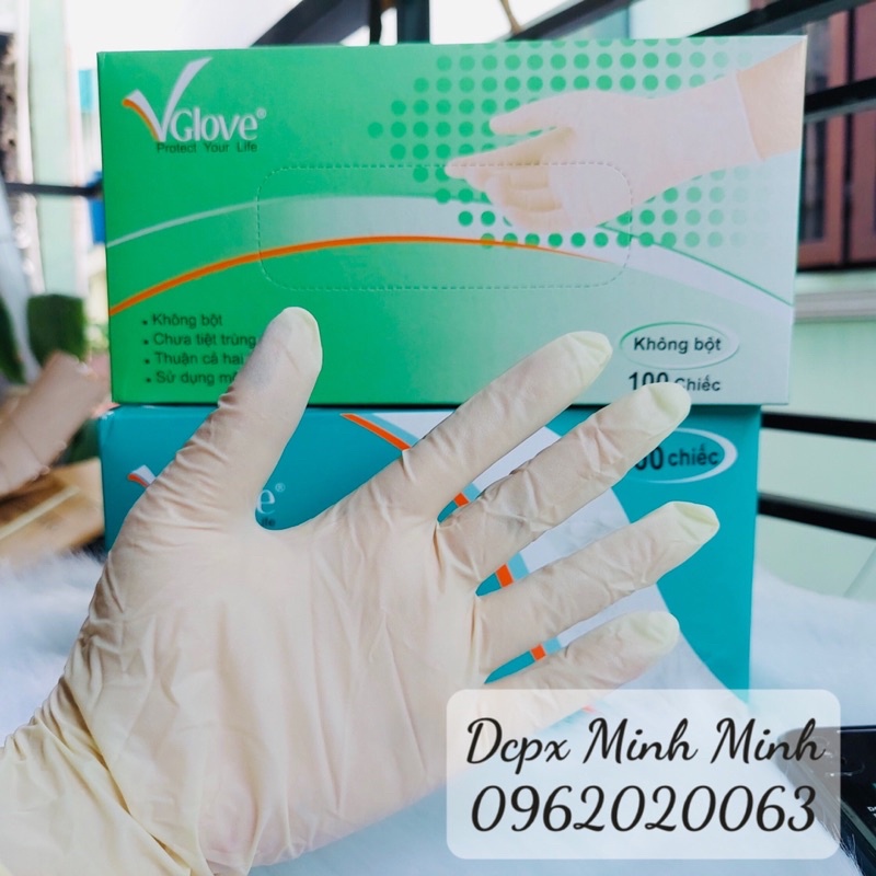 Găng Tay Y Tế Vglove Màu Trắng Có bột, Không Bột Hộp 100 cái