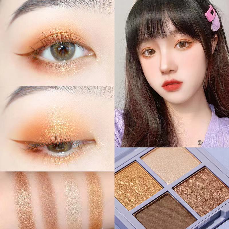 [Hàng mới về] Bảng phấn trang điểm mắt 4 màu sắc tông nude lì ánh nhũ kết hợp chống thấm nước lâu trôi