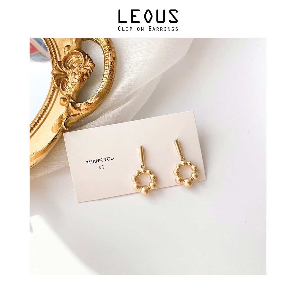 Khuyên tai kẹp không bấm lỗ chốt cố định K036 bằng hợp kim mạ vàng hình tròn dáng midi Leous Accessories