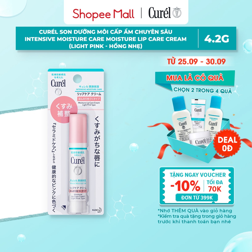 Son Dưỡng Môi Cấp Ẩm Chuyên Sâu Curel Intensive Moisture Care Moisture Lip Care Cream Light Pink - Hồng Nhẹ 4.2g