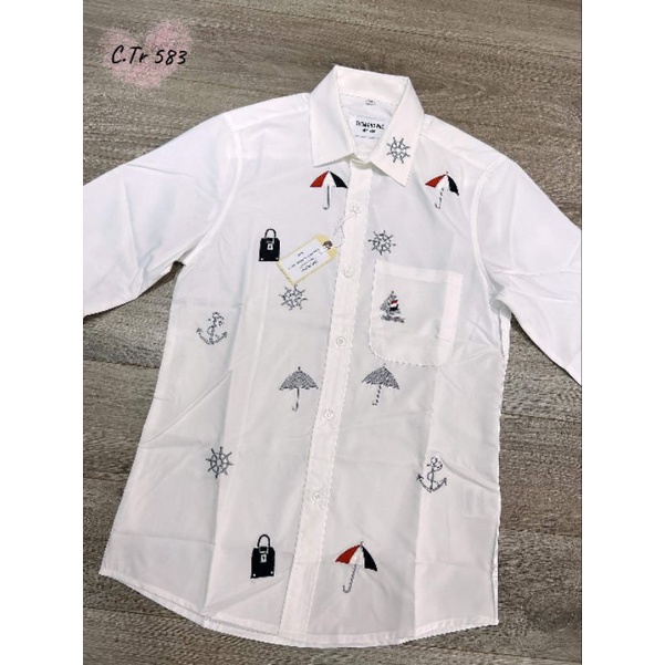 Sơ mi trắng thome dài tay họa tiết trước 019