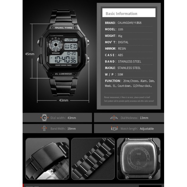 Đồng hồ nam điện tử dây thép không gỉ dual time Skmei 1335