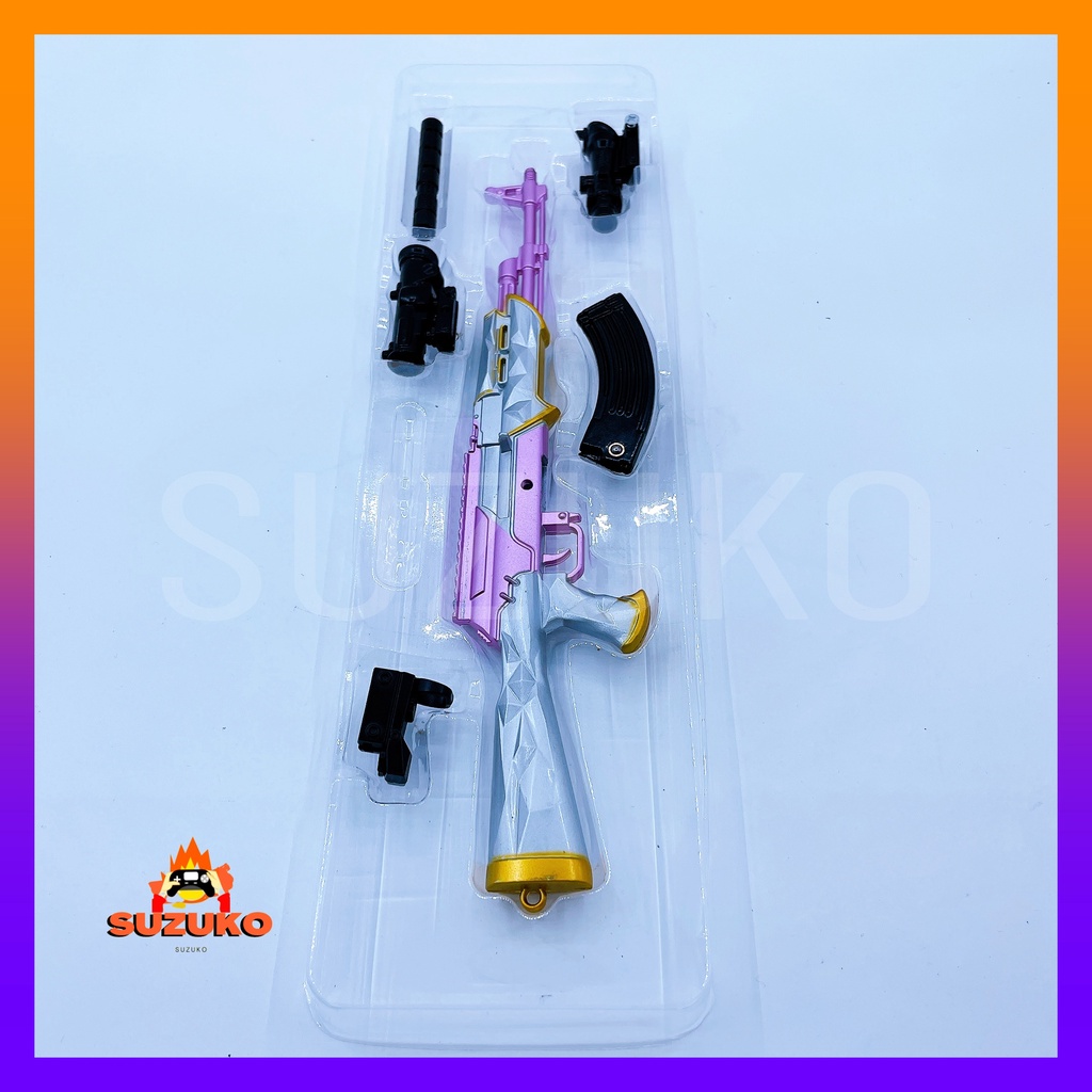 Mô hình súng kim loại lắp ráp pubg, csgo free fire đồ chơi lắp ráp AKM  Silver Pink nhân vật dài 24cm sưu tầm