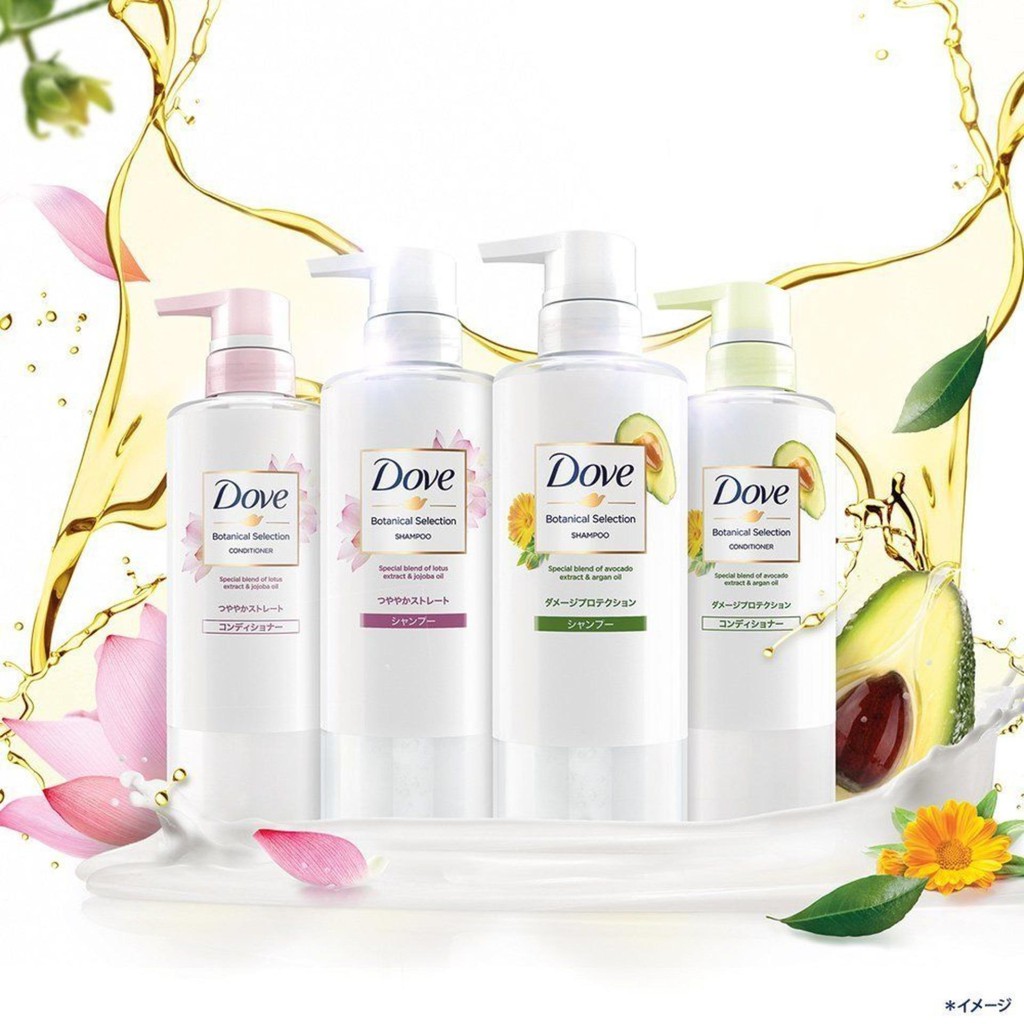 Bộ dầu gội và dầu xả Dove Botanical Selection mượt tóc từ hoa sen & dầu Jojoba 400gx2 (Nhật Bản)