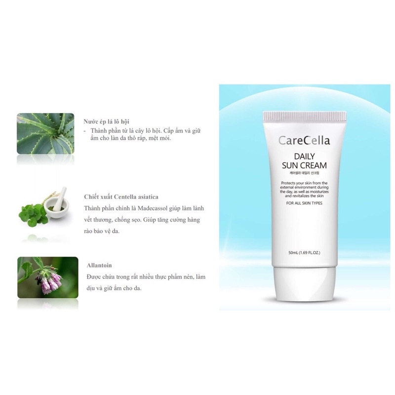Kem chống nắng Carecella Daily Sun Cream kiềm dầu, nâng tone SPF50+ PA++++ (50 ml)