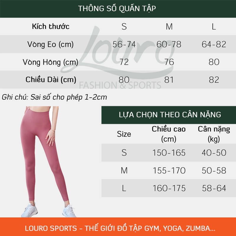 Quần tập Yoga nữ Louro QL21 cạp lưng cao, co giãn 4 chiều, thoáng mát, dùng quần tập Gym, Yoga, Zumba, Aerobic