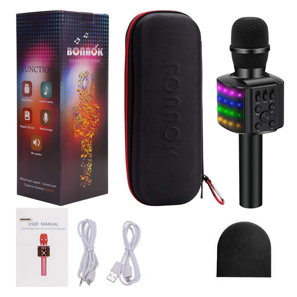 Microphone Karaoke Portable Bluetooth Không Dây Loa Speaker Đèn Led 4 in 1 cho Máy Hát Android IOS PC Tablet Bonaok