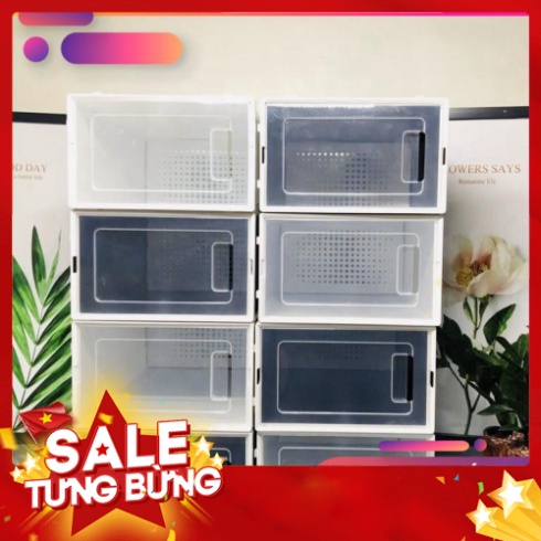 Combo 6 Hộp Đựng Giày Nhựa Cứng Trong Suốt Chất Liệu PP Cao Cấp, Chịu Lực Tốt Tới 6kg - Tặng Kèm 10 Gói Hút Ẩm