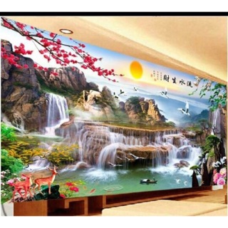 Tranh thêu tiền vào như nước chưa khung khổ 1,95mx90cm